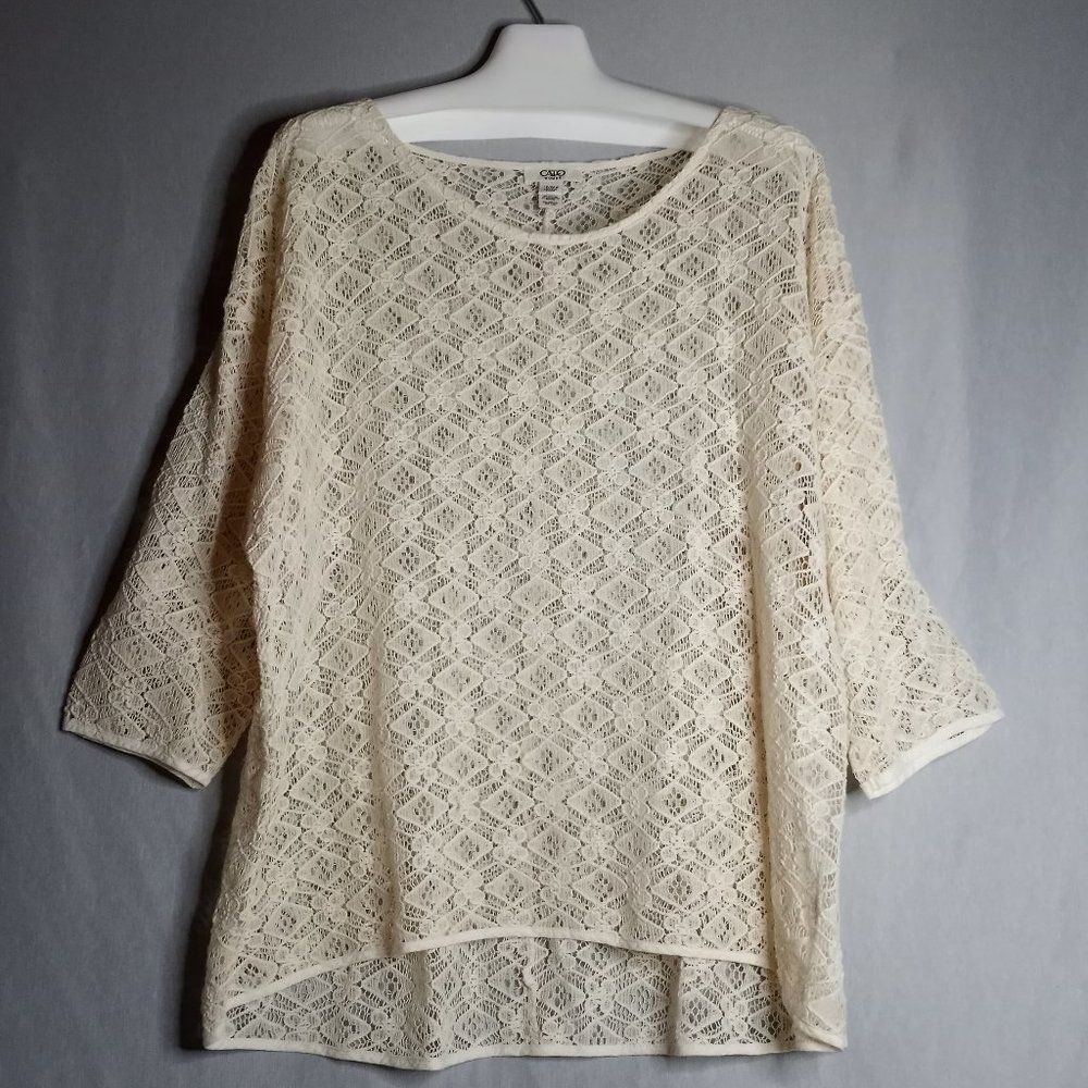 Cato Cover-Up Top Half Sleeve Crochet Beige Women's Sz. 18/20W
